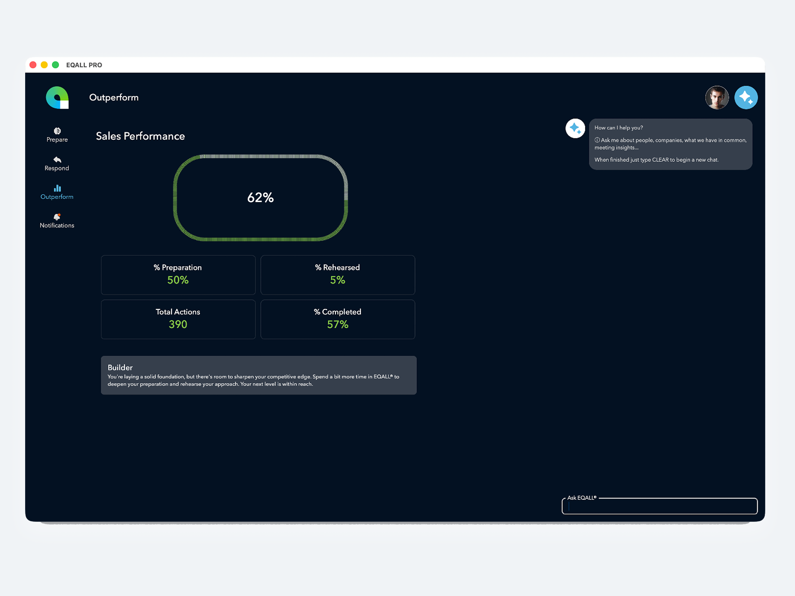EQALL PRO Outperform mode screen