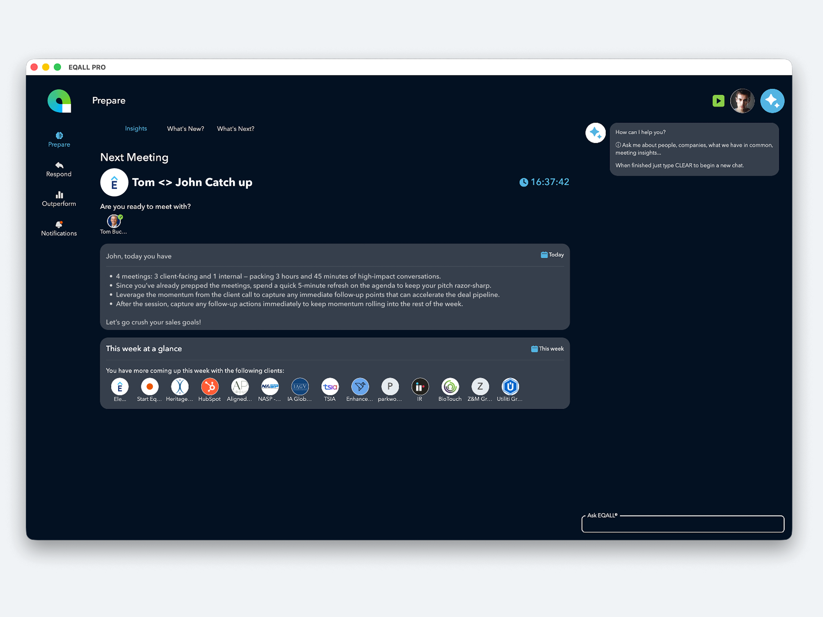 EQALL PRO Prepare mode screen