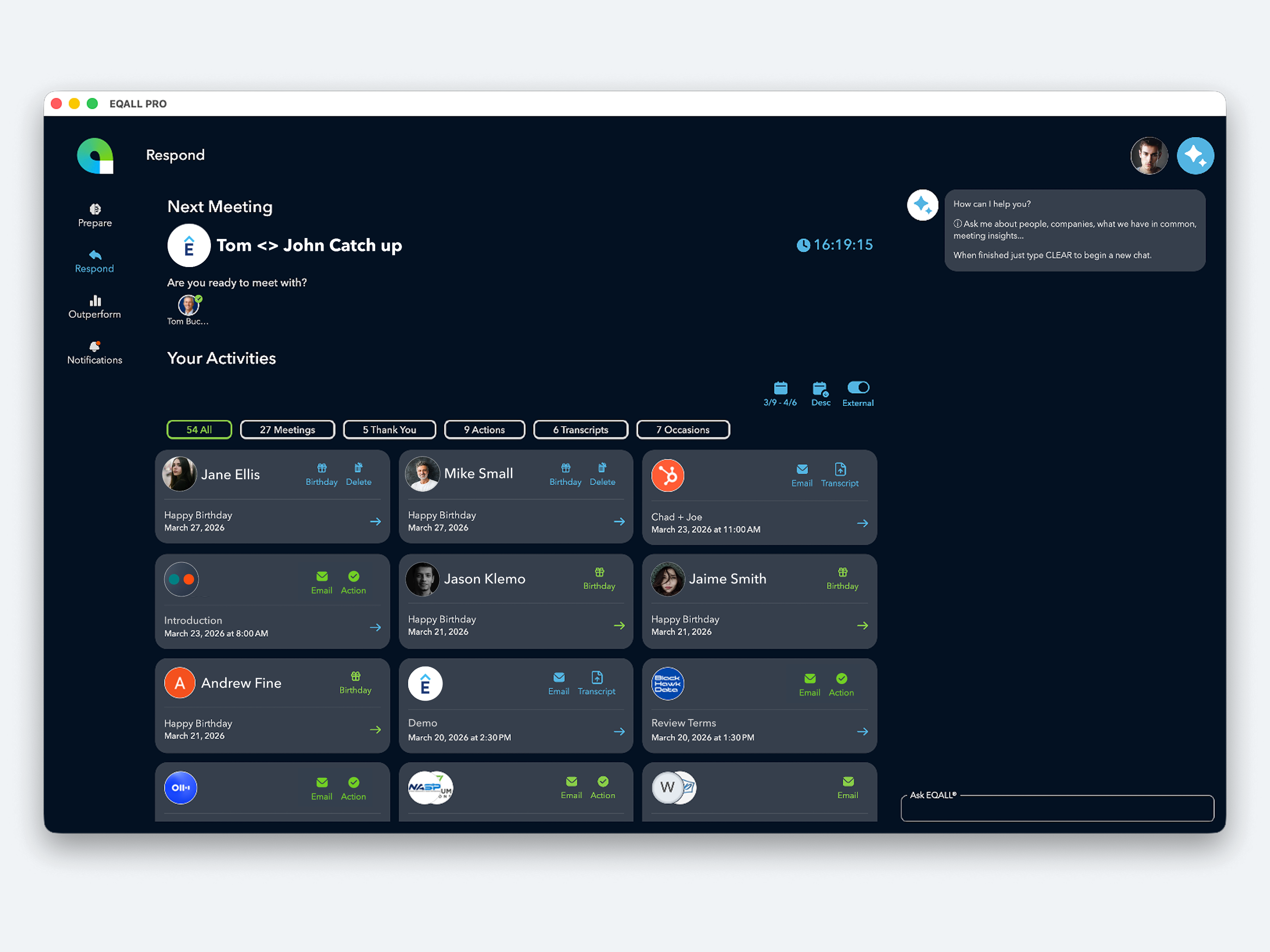EQALL PRO Respond mode screen